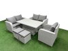 Fimous High Back Poly Rattan Garden Furniture Set with Reclining Chair Loveseat Sofa Adjustable Lifting Dining or Coffee Table Indoor Outdoor Patio Set 2 Stool Light Grey