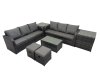 Fimous Outdoor 3 Seater Sofa Coffee Table Set Garden Rattan Furniture Set 8 Seater with 2 Small Stools 2 Side Tables Dark Grey