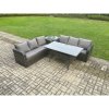 Fimous Rattan Garden Furniture Set with Oblong Rectangular Dining Table 4 Pieces Outdoor Lounge Sofa Set Dark Grey Mixed