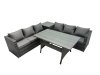 Fimous 6 Seater Outdoor Corner Sofa Dining Table Set Garden Rattan Furniture Set with Side Table Dark Grey
