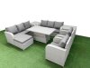 Fimous PE Rattan High Back Lounge Sofa Set Patio Adjustable Lifting Dining or Coffee Table & Chairs Set with 3 Seater Sofa Reclining Chair Big Footstool 2 Side Table Light Grey