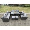 Fimous 10 Seater Outdoor PE Rattan Garden Furniture Gas Fire Pit Dining Table Set Lounge Sofa 2 PC Armchairs With 2 Stools Dark Grey Mixed Patio
