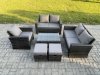 Fimous Rattan Garden Furniture Set 7 Seater Patio Outdoor Lounge Sofa Chair Set with Rectangular Coffee Table 2 Small Footstools Dark Grey Mixed