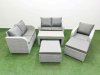 Fimous High Back Poly Rattan Garden Furniture Set with Reclining Chair Loveseat Sofa Oblong Coffee Table Indoor Outdoor Patio Set 2 Big Stool Light Grey