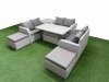 Fimous 8 Seater PE Wicker Rattan Furniture Sofa Sets with Adjustable Lifting Dining or Coffee Table 2 Seater Love Sofa 2 Big Footstool Side Table Light Grey