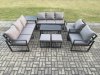 Fimous Aluminium Outdoor Garden Furniture Lounge Sofa 2 PC Chairs Oblong Coffee Table Sets with Side Table 2 Small Footstool Dark Grey
