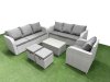 Fimous 9 Seater Poly Rattan Outdoor Garden Furniture Sofa Set Patio 3 Seater Sofa Reclining Chair 3 Seater Sofa Stools Light Grey