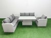 Fimous 7 Seater Poly Rattan Outdoor Garden Furniture Adjustable Lifting Dining or Coffee Table Sofa Set Patio 3 Seater Sofa Reclining Chair 3 Seater Sofa Side Table Light Grey