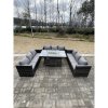 Fimous 9 Seater?U Shape Outdoor Lounge Rattan Sofa Set Garden Furniture Gas Firepit Set Dining Table Dark Grey Mixed