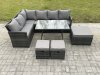 Fimous Wicker Rattan Garden Furniture Corner Sofa Set with Oblong Dining Table 3 Footstools 9 Seater Outdoor Rattan Set Dark Grey Mixed