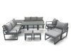 Fimous Garden Sofa Set Aluminium Furniture Rising Dining Tabe Set with 2 Chair 3 Footstools Side Table Dark Grey