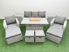 Fimous PE Rattan Lounge Sofa Set 9 Seater Outdoor Garden Furniture Set with Gas Firepit Table 3 Seater Sofa 2 Big Footstools 2 Side Tables Light Grey
