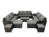 Fimous Outdoor 3 Seater Sofa Coffee Table Set Garden Rattan Furniture Set 13 Seater with 4 Stools Dark Grey