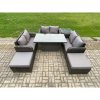 Fimous Rattan Garden Outdoor Furniture 3 PC Love Sofa Set Patio Adjustable Rising lifting Dining Table With Side Table 2 Big Footstool