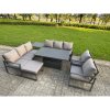 Fimous Garden Aluminium Furniture Set Dark Grey 9 Seater Outdoor Patio Adjustable Rising Lifting Dining Table with 2 Chairs Big Footstool Dark Grey
