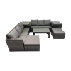 Fimous Rattan Garden Outdoor Furniture Set 3 Seater Sofa Coffee Table with 2 Big Footstools 2 Side Tables Dark Grey Mixed