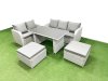 Fimous Garden Furniture Set PE Ratten Garden Sofa Set with Rectangular Dining Table 2 Big Stool Light Grey