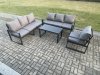 Fimous Aluminium 7 Seater Garden Furniture Outdoor Patio Sofa Set with Rectangular Coffee Table Armchair Dark Grey