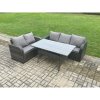 Fimous Outdoor Garden Patio Furniture Wicker Rattan Oblong Rectangular Dining Table and Lounge Sofa set Dark Grey Mixed