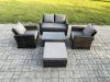 Fimous Outdoor Lounge Sofa Set Wicker PE Rattan Garden Furniture Set with Rectangular Coffee Table Double Seat Sofa Big Footstool Dark Grey Mixed
