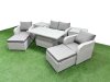 Fimous Light Grey PE Wicker Rattan Garden Furniture Set Sofa Set Reclining Chair Adjustable Lifting Dining or Coffee Table 6 Seater 2 Big Stools 2 Side Table
