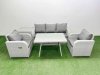 Fimous Reclining Chair 3 Seat Sofa Set Garden Furniture Set with Rectangular Dining Table Side Table Light Grey