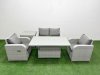 Fimous Light Grey PE Wicker Rattan Garden Furniture Set Sofa Set Reclining Chair Adjustable Lifting Dining or Coffee Table 4 Seater With Side Table
