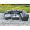 Fimous 10 Seater Outdoor Rattan Garden Furniture Set Conservatory Patio Sofa Coffee Table With Reclining Chair 3 Footstools 2 Side Tables Dark Grey Mixed
