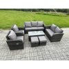Fimous Patio Garden Furniture Sets Wicker 9 Seater Outdoor Rattan Furniture Sofa Sets with Rectangular Coffee Table Reclining Chair Love seat Sofa 2 Small Footstools
