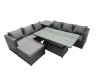 Fimous 7 Seater Outdoor Corner Sofa Height Adjustable Rising Lifting Table Set Garden Rattan Furniture Set with Big Stool Dark Grey