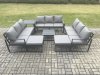 Fimous Aluminium Outdoor Garden Furniture Set Patio Lounge Sofa with Square Coffee Table Side Table 2 Big Footstools Conservatory Set Dark Grey