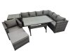 Fimous Rattan Garden Furniture Set Outdoor 8 Seater Patio Dining Corner Sofa Sets with Dining Table Chair Big Stool Side Table Dark Grey Mixed