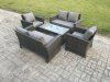 Fimous 6 Seater Dark Grey Mixed High Back Rattan Sofa Set Coffee Table Garden Furniture Outdoor Patio With Love Sofa Arm Chairs