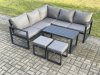 Fimous Aluminium Outdoor Garden Furniture Set Lounge Sofa Oblong Coffee Table Sets with 2 Small Footstools Indoor Conservatory Set Dark Grey
