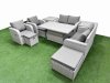 Fimous 9 Seater Outdoor Reclining Chair Love Sofa Set Rattan Garden Furniture Set with Adjustable Lifting Dining or Coffee Table 3 Stools 2 Side Table Light Grey