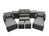 Fimous Outdoor Love Sofa Reclining Chair Coffee Table Set Garden Rattan Furniture Set 8 Seater with 4 Stools 2 Side Tables Dark Grey