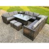 Fimous U Shape Rattan Gardern Furniture Dining Sofa Set Adjustable Rising Dining Table With 2 Side Coffee Table Extra 2 Stool