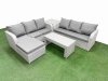 Fimous Outdoor Garden Furniture Sets 7 Seater Wicker Rattan Furniture Sofa Sets with Oblong Coffee Table high Back Lounge Sofa Big Footstool Side Table Light Grey
