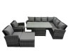 Fimous 9 Seat Rattan Garden Furniture Corner Sofa Set Outdoor Adjustable Lifting Dining or Coffee Table Set with Big Footstool Dark Grey Mixed
