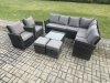 Fimous 10 Seat Rattan Garden Furniture Corner Sofa Set Outdoor Patio Sofa Table Set with 2 Small Footstools 2 Armchairs Dark Grey Mixed
