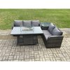 Fimous Rattan Garden Furniture Set with Gas Fire Pit Table,Side Table 4 Pieces Outdoor Lounge Sofa Set Dark Grey Mixed