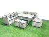 Fimous Rattan Garden Furniture Set 9 Seater Outdoor Sofa Set with Dining Table Side Table 3 Footstools Light Grey Mixed
