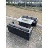 Fimous 6 Seater?Outdoor Rattan Sofa Set Garden Furniture Gas Firepit Set Dining Table Heater Dark Grey Mixed