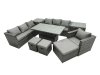 Fimous PE Rattan Garden Furniture Set Lounge Sofa Rising Dining Table Set with 2 Side Tables 3 Footstool Dark Grey Mixed