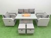 Fimous PE Rattan Garden Furniture Set Reclining Chair Sofa Lounge Sofa Set Firepit Dining Table 2 Side Table 2 Small Stools Light Grey