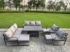 Fimous Garden Aluminium Furniture Set Dark Grey 10 Seater Outdoor Patio Adjustable Rising Lifting Dining Table with 2 Big Footstools 2 Side Tables Dark Grey
