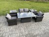 Fimous Outdoor Garden Dining Sets 4 Seater Rattan Patio Furniture Sofa Set with Rising Lifting Table 2 Side Tables Dark Grey Mixed