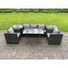 Fimous 5 Seater Rattan Outdoor Furniture Garden Dining Set with Oblong Dining Table 2 Armchairs 2 Side Tables Dark Grey Mixed