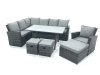Fimous Outdoor Furniture Garden Dining Set Rattan Corner Sofa Set with 3 Footstools Armchair Dark Grey Mixed
