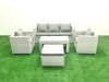 Fimous Rattan Garden Furniture Set 5 Pieces Outdoor Garden Sofa Oblong Coffee Table Set with 2 Chairs Stool Light Grey Mixed